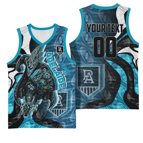 Personalised Port Adelaide Basketball Jersey Trippy Psychedelic Abstract Art Mascot Football Fans