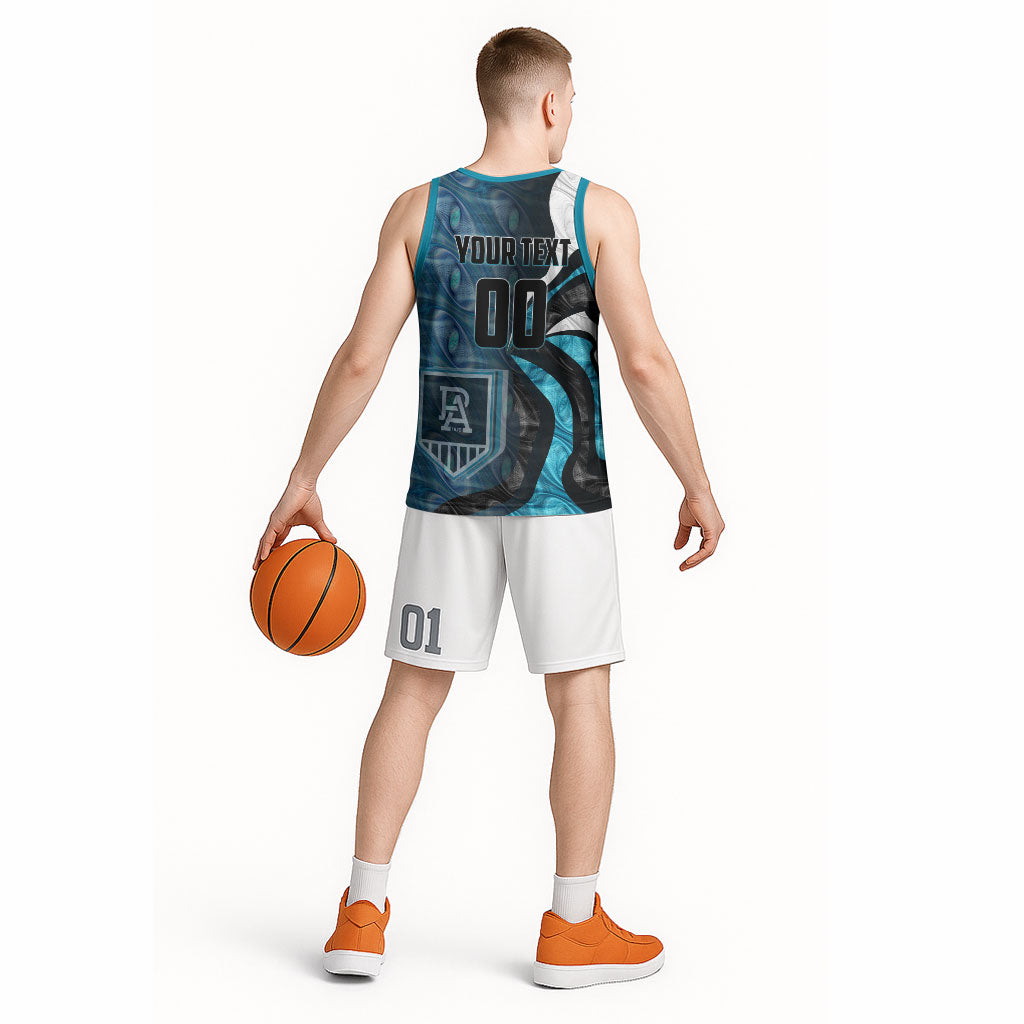 Personalised Port Adelaide Basketball Jersey Trippy Psychedelic Abstract Art Mascot Football Fans