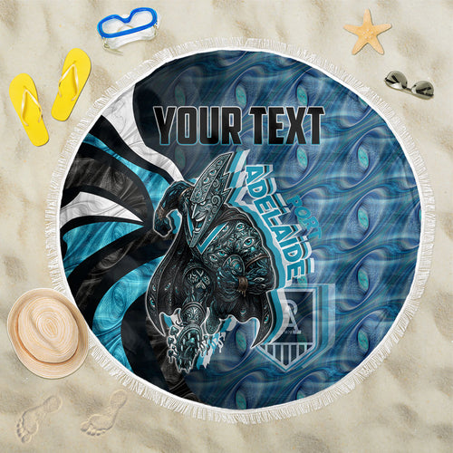 Personalised Port Adelaide Beach Blanket Trippy Psychedelic Abstract Art Mascot Football Fans