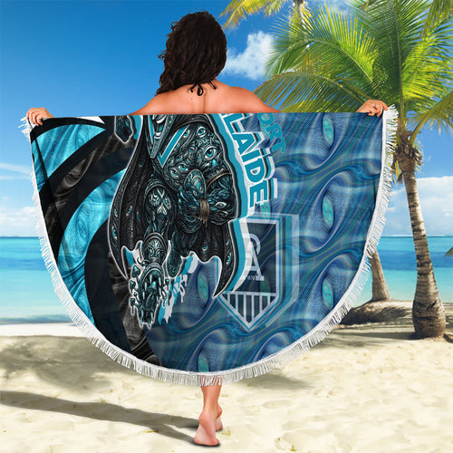 Personalised Port Adelaide Beach Blanket Trippy Psychedelic Abstract Art Mascot Football Fans