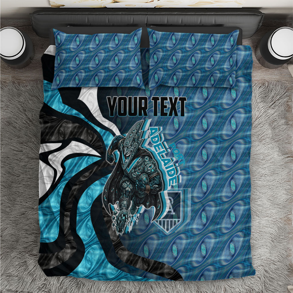Personalised Port Adelaide Bedding Set Trippy Psychedelic Abstract Art Mascot Football Fans