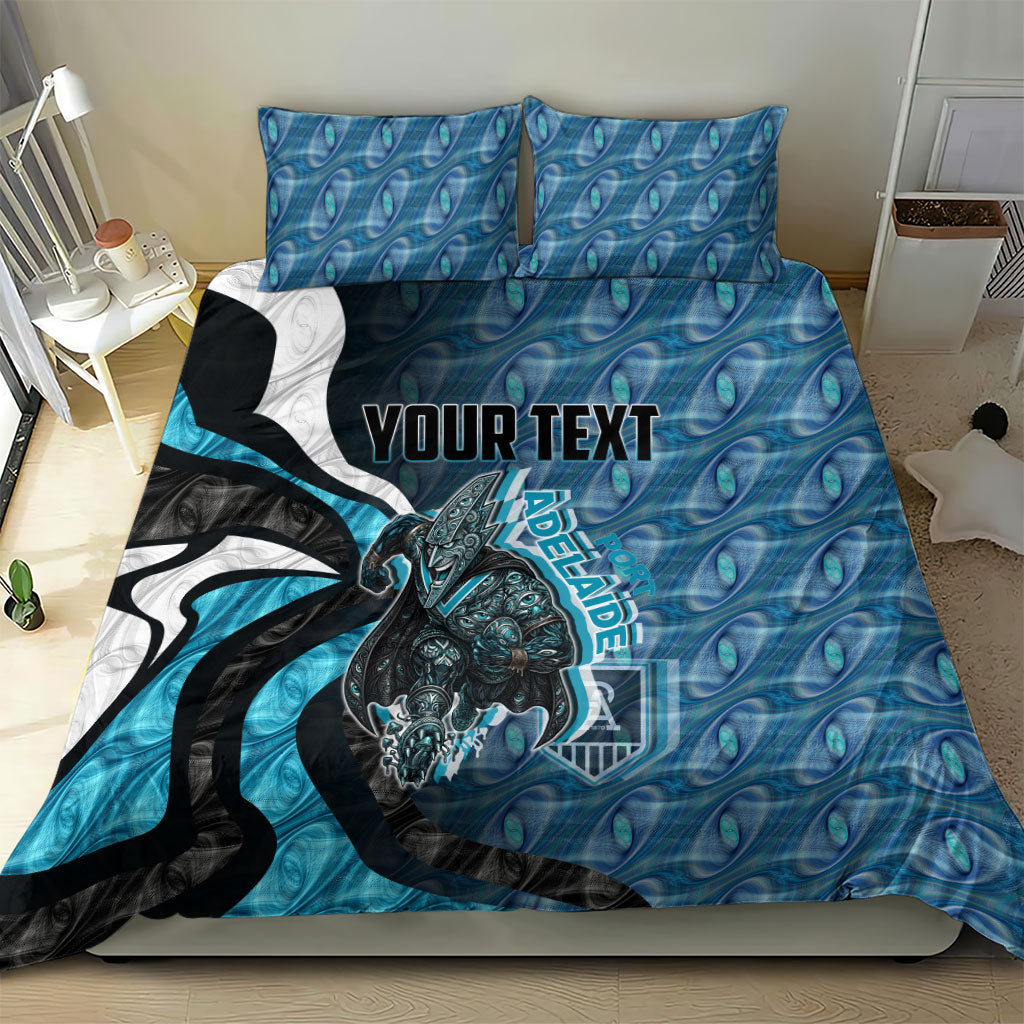 Personalised Port Adelaide Bedding Set Trippy Psychedelic Abstract Art Mascot Football Fans
