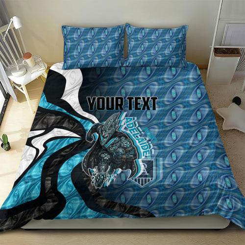 Personalised Port Adelaide Bedding Set Trippy Psychedelic Abstract Art Mascot Football Fans