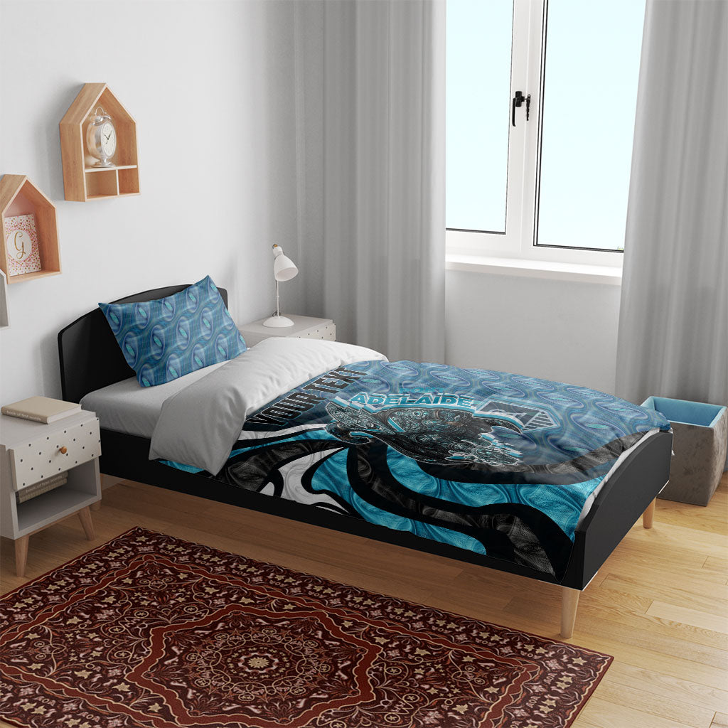 Personalised Port Adelaide Bedding Set Trippy Psychedelic Abstract Art Mascot Football Fans