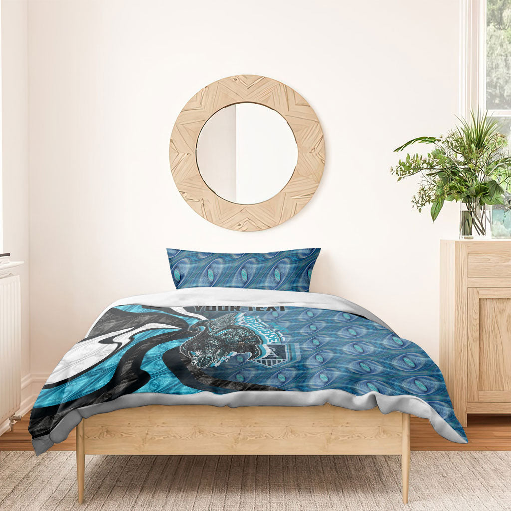 Personalised Port Adelaide Bedding Set Trippy Psychedelic Abstract Art Mascot Football Fans