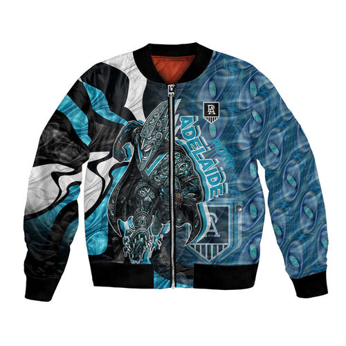 Personalised Port Adelaide Bomber Jacket Trippy Psychedelic Abstract Art Mascot Football Fans
