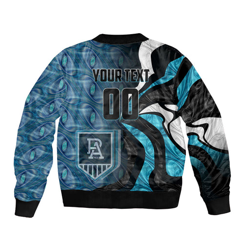 Personalised Port Adelaide Bomber Jacket Trippy Psychedelic Abstract Art Mascot Football Fans
