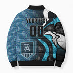 Personalised Port Adelaide Bomber Puffer Jacket Trippy Psychedelic Abstract Art Mascot Football Fans