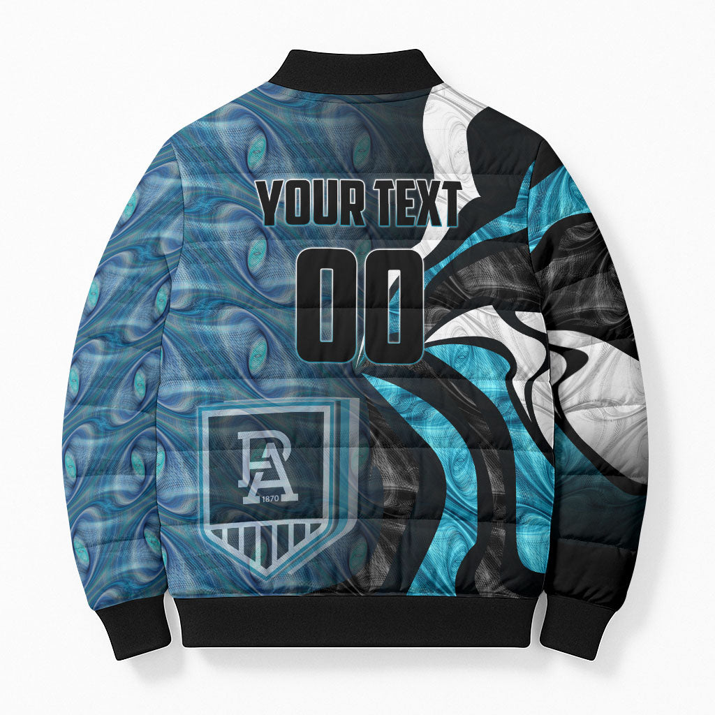 Personalised Port Adelaide Bomber Puffer Jacket Trippy Psychedelic Abstract Art Mascot Football Fans