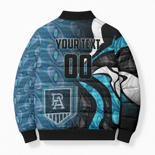Personalised Port Adelaide Bomber Puffer Jacket Trippy Psychedelic Abstract Art Mascot Football Fans