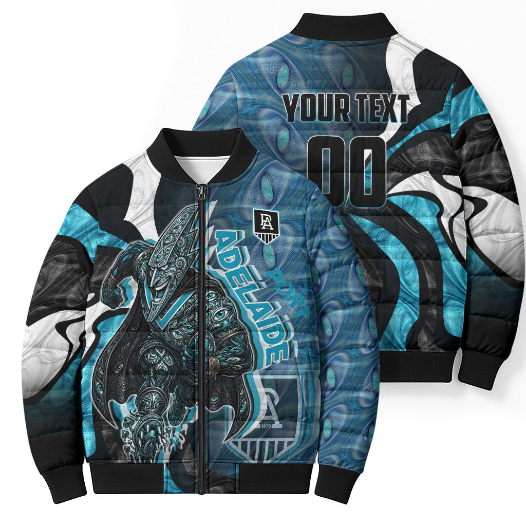 Personalised Port Adelaide Bomber Puffer Jacket Trippy Psychedelic Abstract Art Mascot Football Fans