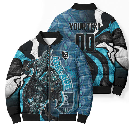 Personalised Port Adelaide Bomber Puffer Jacket Trippy Psychedelic Abstract Art Mascot Football Fans