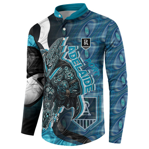 Personalised Port Adelaide Button Sweatshirt Trippy Psychedelic Abstract Art Mascot Football Fans