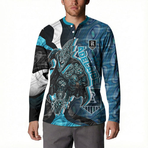 Personalised Port Adelaide Button Sweatshirt Trippy Psychedelic Abstract Art Mascot Football Fans