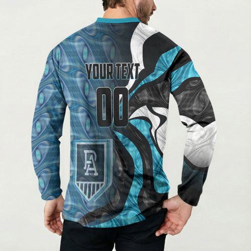 Personalised Port Adelaide Button Sweatshirt Trippy Psychedelic Abstract Art Mascot Football Fans