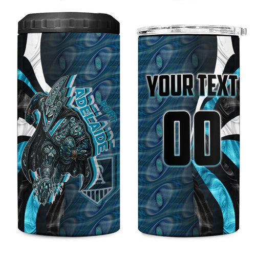 Personalised Port Adelaide 4 in 1 Can Cooler Tumbler Trippy Psychedelic Abstract Art Mascot Football Fans