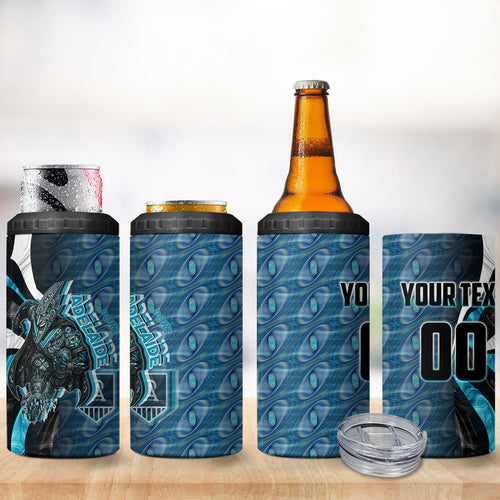 Personalised Port Adelaide 4 in 1 Can Cooler Tumbler Trippy Psychedelic Abstract Art Mascot Football Fans
