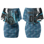 Personalised Port Adelaide Couples Matching Off Shoulder Short Dress and Hawaiian Shirt Trippy Psychedelic Abstract Art Mascot Football Fans