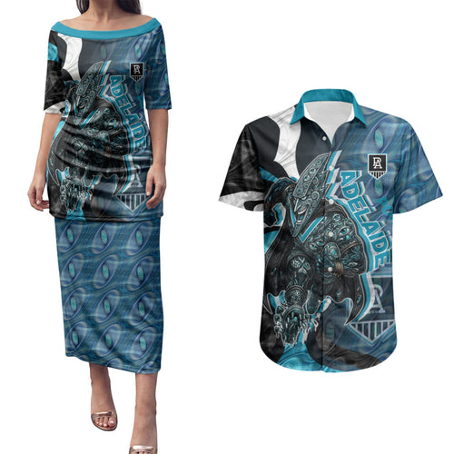 Personalised Port Adelaide Couples Matching Puletasi and Hawaiian Shirt Trippy Psychedelic Abstract Art Mascot Football Fans