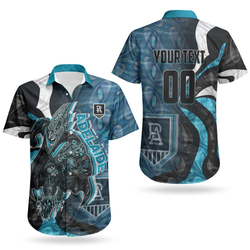 Personalised Port Adelaide Couples Matching Puletasi and Hawaiian Shirt Trippy Psychedelic Abstract Art Mascot Football Fans