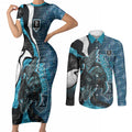 Personalised Port Adelaide Couples Matching Short Sleeve Bodycon Dress and Long Sleeve Button Shirt Trippy Psychedelic Abstract Art Mascot Football Fans