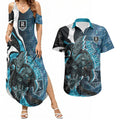 Personalised Port Adelaide Couples Matching Summer Maxi Dress and Hawaiian Shirt Trippy Psychedelic Abstract Art Mascot Football Fans