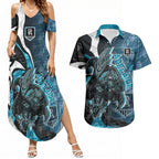 Personalised Port Adelaide Couples Matching Summer Maxi Dress and Hawaiian Shirt Trippy Psychedelic Abstract Art Mascot Football Fans