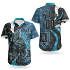 Personalised Port Adelaide Couples Matching Summer Maxi Dress and Hawaiian Shirt Trippy Psychedelic Abstract Art Mascot Football Fans