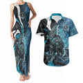 Personalised Port Adelaide Couples Matching Tank Maxi Dress and Hawaiian Shirt Trippy Psychedelic Abstract Art Mascot Football Fans