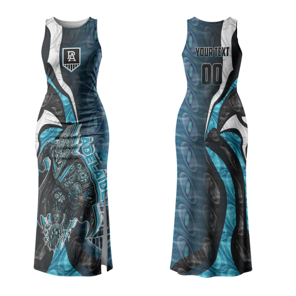 Personalised Port Adelaide Couples Matching Tank Maxi Dress and Hawaiian Shirt Trippy Psychedelic Abstract Art Mascot Football Fans