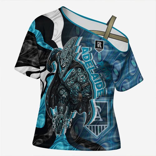 Personalised Port Adelaide Cross Shoulder Shirt Trippy Psychedelic Abstract Art Mascot Football Fans