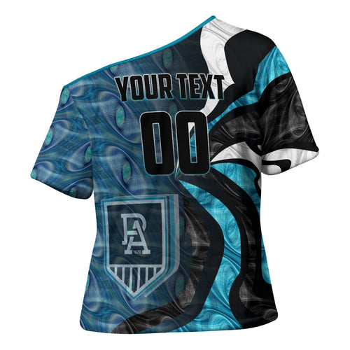 Personalised Port Adelaide Cross Shoulder Shirt Trippy Psychedelic Abstract Art Mascot Football Fans