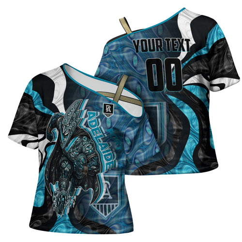 Personalised Port Adelaide Cross Shoulder Shirt Trippy Psychedelic Abstract Art Mascot Football Fans