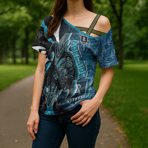 Personalised Port Adelaide Cross Shoulder Shirt Trippy Psychedelic Abstract Art Mascot Football Fans