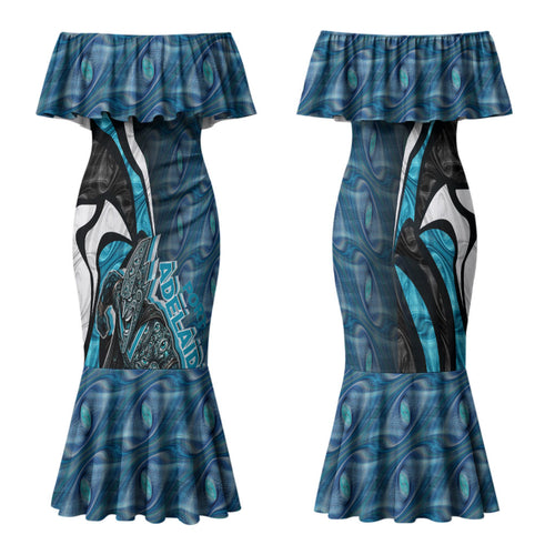 Personalised Port Adelaide Family Matching Mermaid Dress and Hawaiian Shirt Trippy Psychedelic Abstract Art Mascot Football Fans