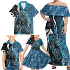 Personalised Port Adelaide Family Matching Off Shoulder Maxi Dress and Hawaiian Shirt Trippy Psychedelic Abstract Art Mascot Football Fans