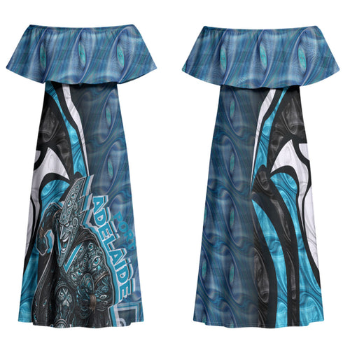 Personalised Port Adelaide Family Matching Off Shoulder Maxi Dress and Hawaiian Shirt Trippy Psychedelic Abstract Art Mascot Football Fans