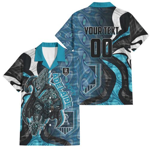 Personalised Port Adelaide Family Matching Off Shoulder Maxi Dress and Hawaiian Shirt Trippy Psychedelic Abstract Art Mascot Football Fans