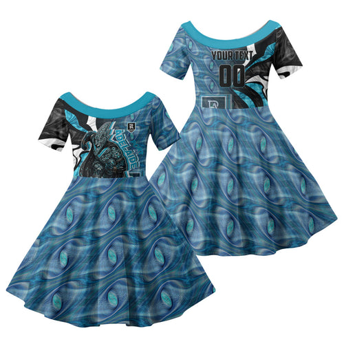 Personalised Port Adelaide Family Matching Off Shoulder Maxi Dress and Hawaiian Shirt Trippy Psychedelic Abstract Art Mascot Football Fans