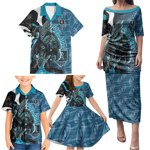 Personalised Port Adelaide Family Matching Puletasi and Hawaiian Shirt Trippy Psychedelic Abstract Art Mascot Football Fans