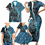 Personalised Port Adelaide Family Matching Short Sleeve Bodycon Dress and Hawaiian Shirt Trippy Psychedelic Abstract Art Mascot Football Fans