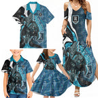 Personalised Port Adelaide Family Matching Summer Maxi Dress and Hawaiian Shirt Trippy Psychedelic Abstract Art Mascot Football Fans