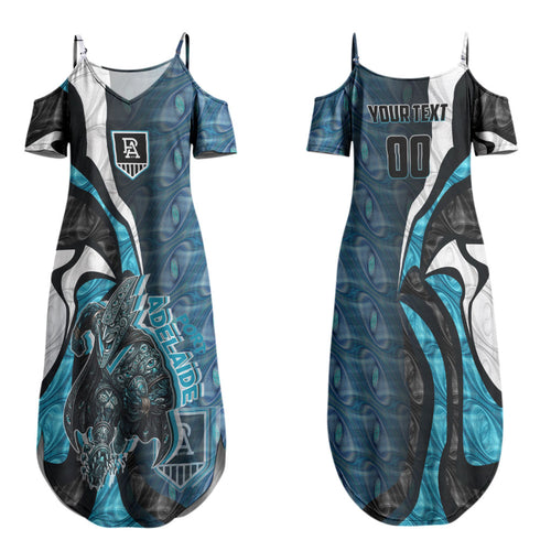 Personalised Port Adelaide Family Matching Summer Maxi Dress and Hawaiian Shirt Trippy Psychedelic Abstract Art Mascot Football Fans