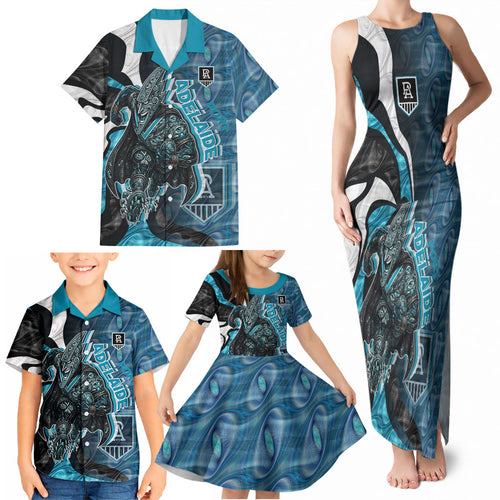 Personalised Port Adelaide Family Matching Tank Maxi Dress and Hawaiian Shirt Trippy Psychedelic Abstract Art Mascot Football Fans