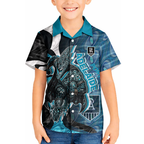 Personalised Port Adelaide Kid Hawaiian Shirt Trippy Psychedelic Abstract Art Mascot Football Fans