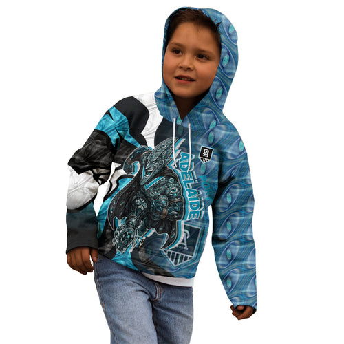 Personalised Port Adelaide Kid Hoodie Trippy Psychedelic Abstract Art Mascot Football Fans
