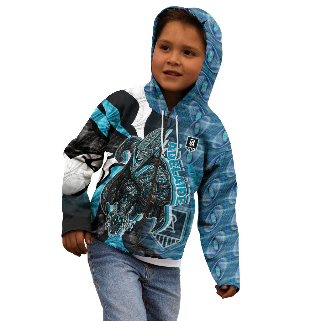 Personalised Port Adelaide Kid Hoodie Trippy Psychedelic Abstract Art Mascot Football Fans