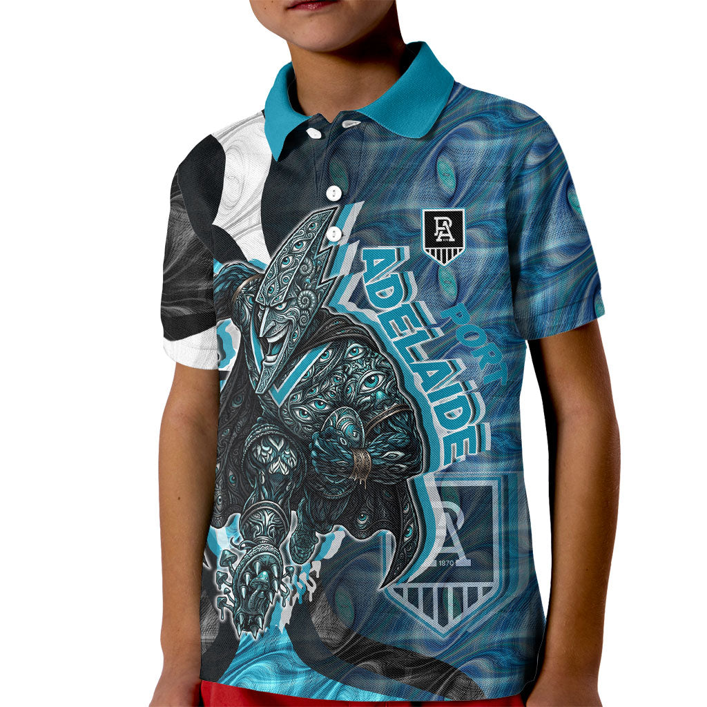 Personalised Port Adelaide Kid Polo Shirt Trippy Psychedelic Abstract Art Mascot Football Fans