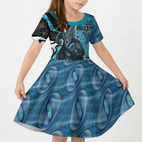 Personalised Port Adelaide Kid Short Sleeve Dress Trippy Psychedelic Abstract Art Mascot Football Fans