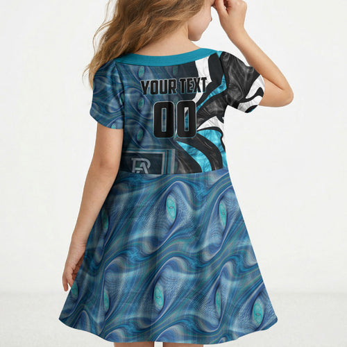 Personalised Port Adelaide Kid Short Sleeve Dress Trippy Psychedelic Abstract Art Mascot Football Fans